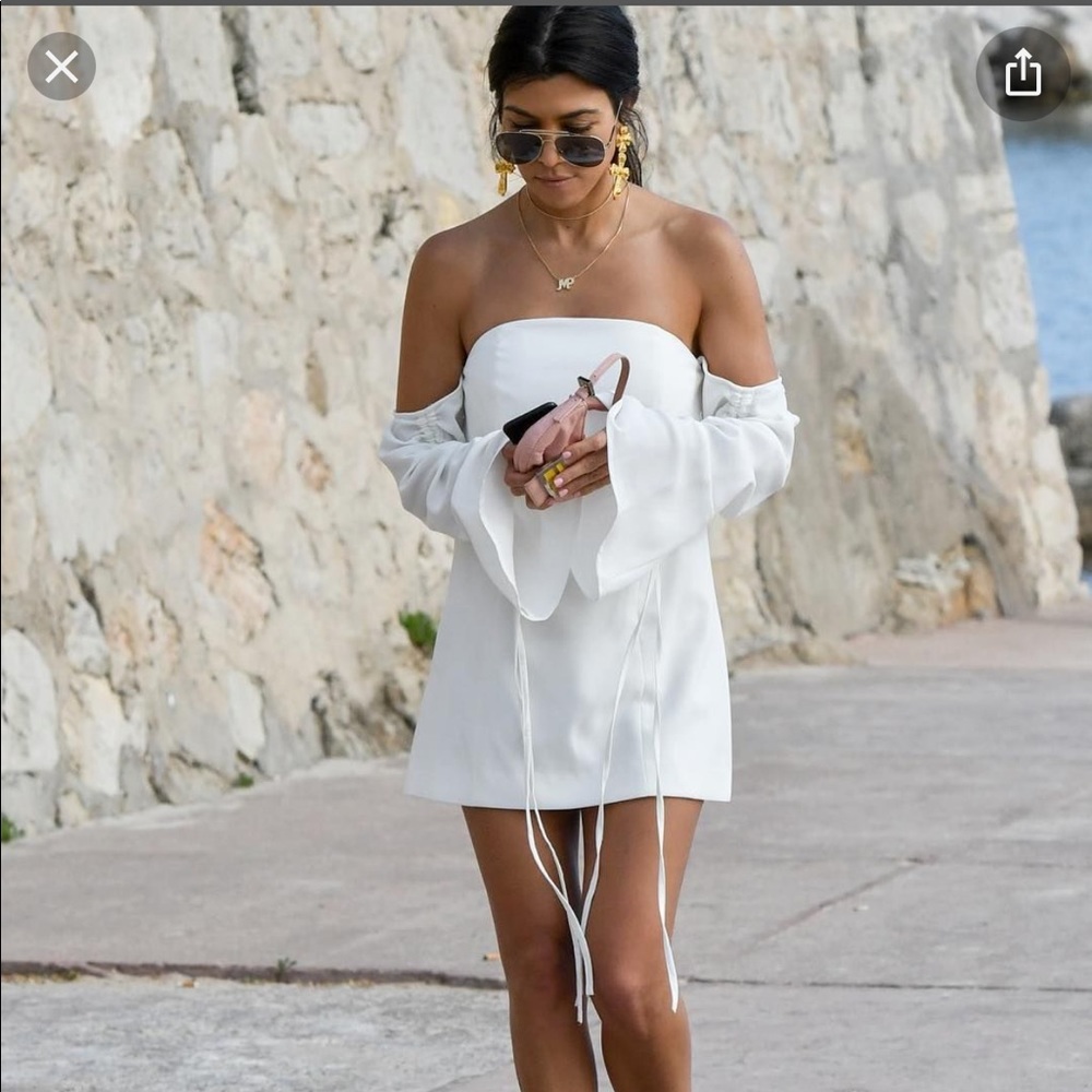 white off the shoulder dress from fashion nova